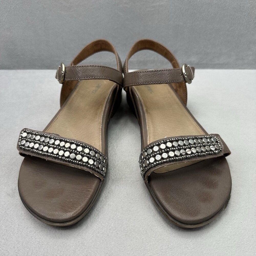 Aetrex Rylie Womens Size 7 Slingback Quarter Strap Sandals Brown Studded Leather - Picture 2 of 8